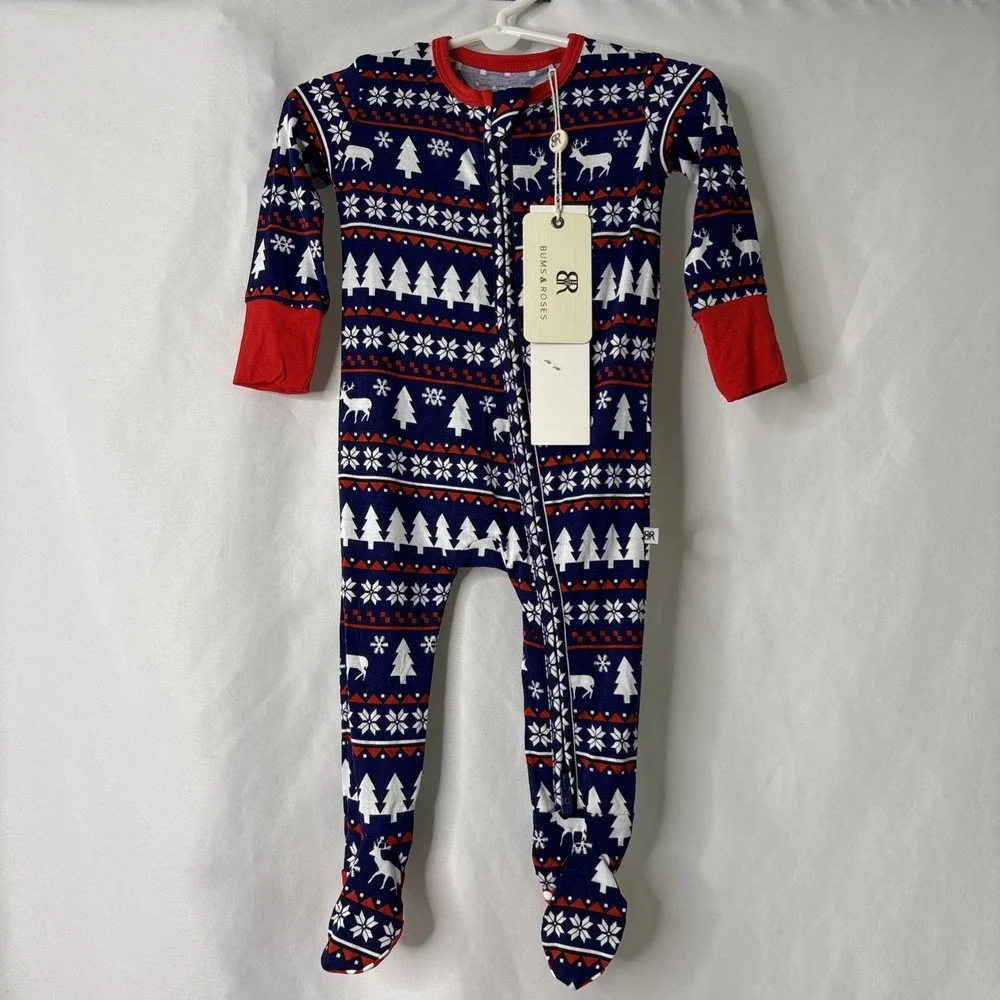 Bums‎ And Roses Footed Sleeper Pajamas Bamboo PJs 6-9 Months Winter Scene